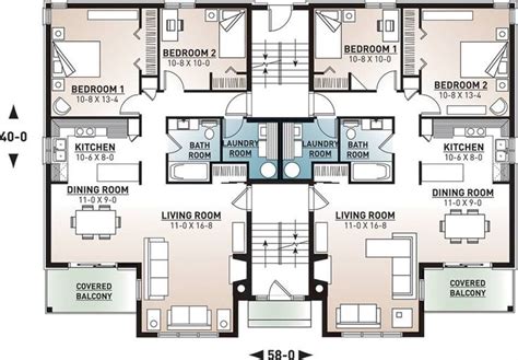 8 Unit 2 Bedroom 1 Bathroom Modern Apartment House Plan 7855 Town