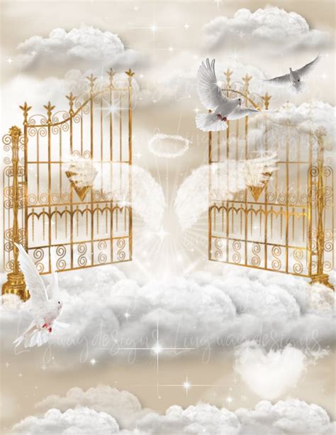 Tan Neutral Sky Gold Heavens Gate Angel Wings Memorial Background Png