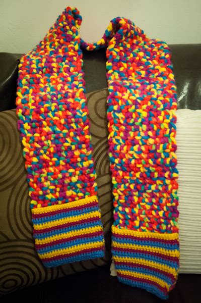 My ﬁnished scarf measures approximately 8 feet long by 1 foot wide. Alexandra's Wishes: Easy Crochet Pocket Scarf - Pattern