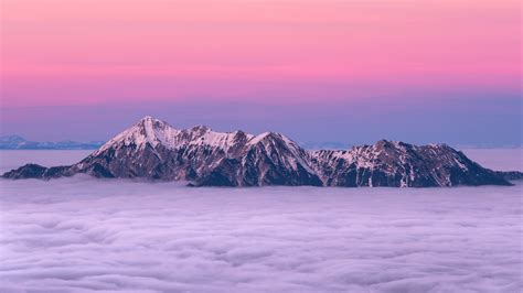 Download 2560x1440 Wallpaper Sunset Pink Skyline Clouds Mountains