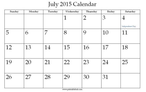 July 2015 Printable Calendar Printable Hub