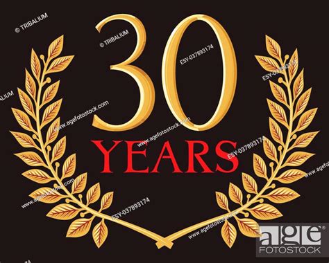 Golden Laurel Wreath 30 Years Anniversary Jubilee Stock Vector