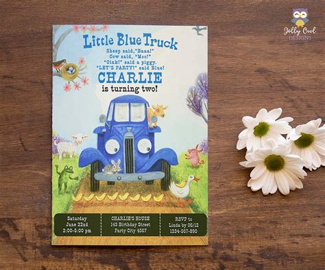 Little Blue Truck Birthday Party Invitation Jolly Owl Designs