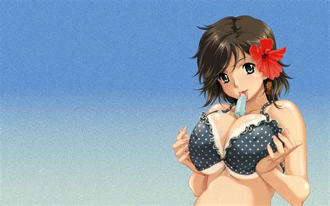 Wallpaper Anime Girls Brunette Big Boobs Black Hair Bikini Toy