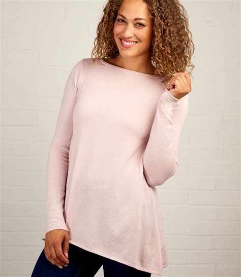 Pale Pink Womens Cashmere And Merino Hanky Hem Jumper Woolovers Uk