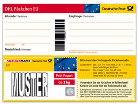 Drucken sie ihre versandscheine, z.b. DHL Sparsets Intern. Europäische Union-Zone 1 ...