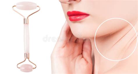 Beautiful Woman Face And Neck After Massage With Jade Roller Stock Image Image Of Lifting