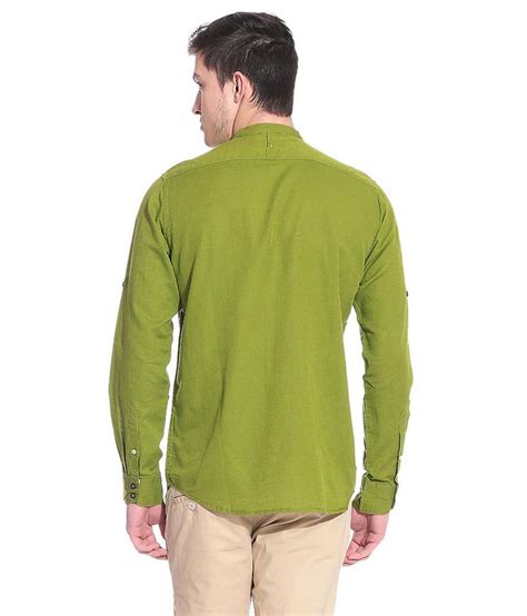 Meltin Mens Linen Parrot Green Mandarin Collar Shirt Buy Meltin Mens