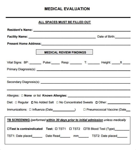 6 Sample Medical Evaluation Templates To Download Sample Templates