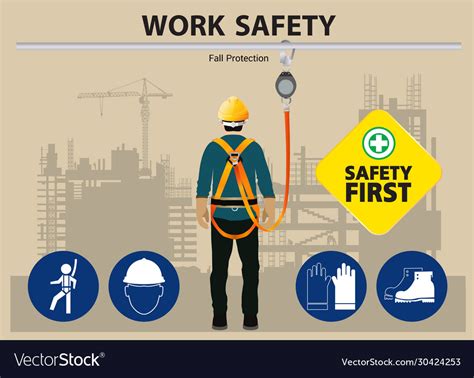 Fall Protection Construction Worker Safety First Vector Image