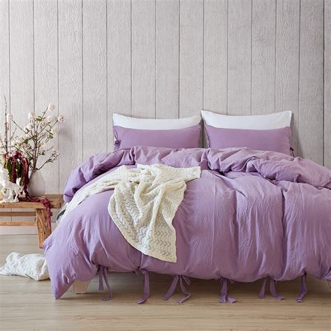 Simple Purple Duvet Cover Set Polyester Lacing Twin Queen King