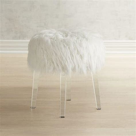 White faux fur vanity stool. Round Faux Fur Pink Acrylic Vanity Stool