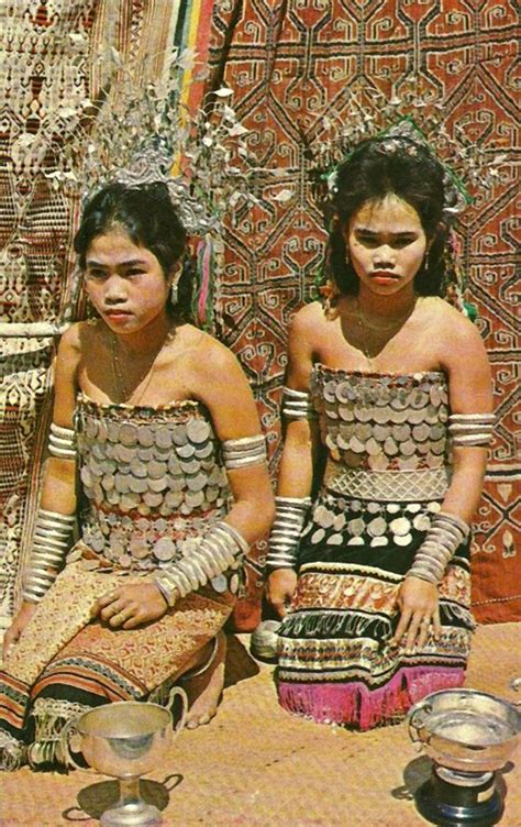 Dayak Girls Sarawak Borneo Malaysia Ca 1950s Folk Costume