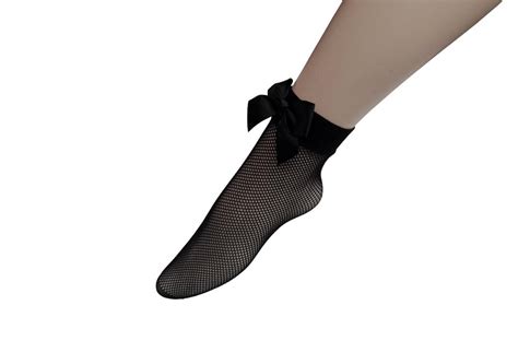 Black Fishnet And Bow Silky Ankle Socks