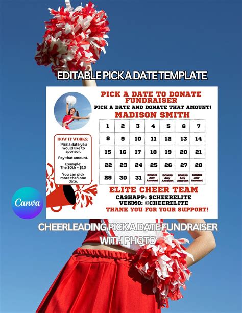 Editable Cheerleading Calendar Fundraiser Pick A Date To Etsy