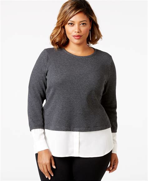 Lyst Calvin Klein Plus Size Waffle Knit Layered Look Top In Gray