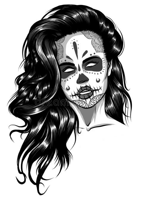 Monochromatic Vector Black And White Skull Candy Girl Illustration Stock Vector Illustration