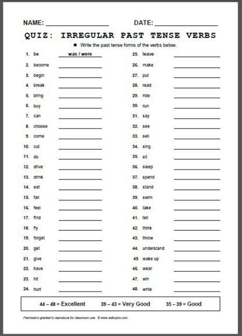 5Th Grade Irregular Verbs Worksheet