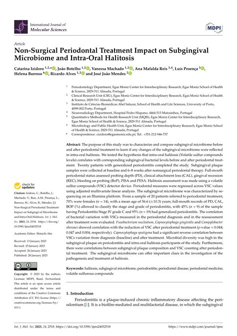PDF Non Surgical Periodontal Treatment Impact On Subgingival