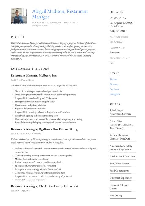 Restaurant Manager Resume And Writing Guide 12 Examples 2019