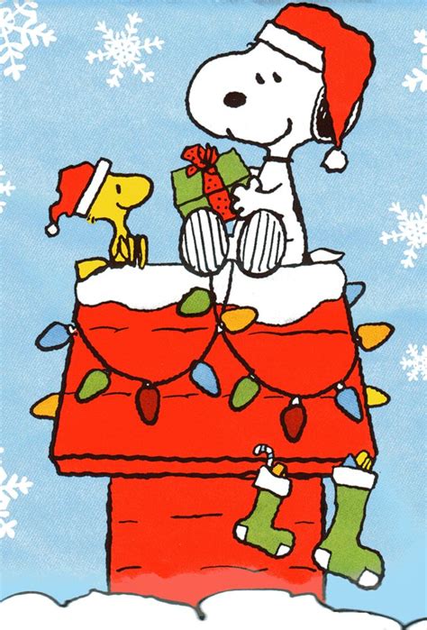 Snoopy And Woodstock On Doghouse Snoopy Christmas Christmas Cartoons