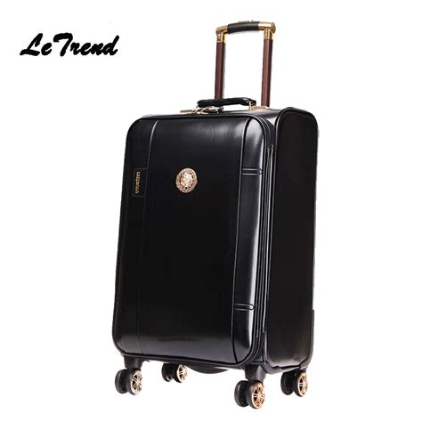 Letrend Business Leather Rolling Luggage Spinner Wheels Suitcases Men