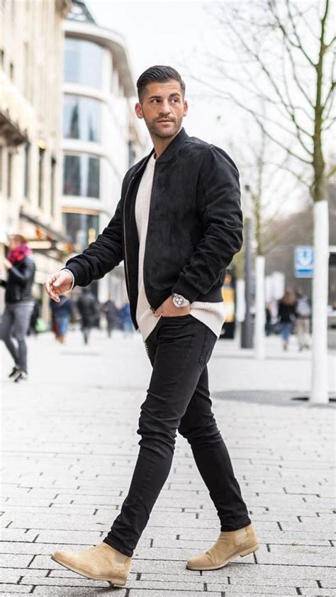 30 casual black leather jacket outfit ideas that will make you look awesome chelsea boots men