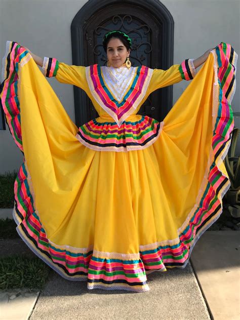 Mexican Jalisco Two Piece Yellow Dress Woman Size M Double Etsy Traditional Mexican Dress