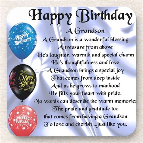 Grandson Poem Happy Birthday Coaster