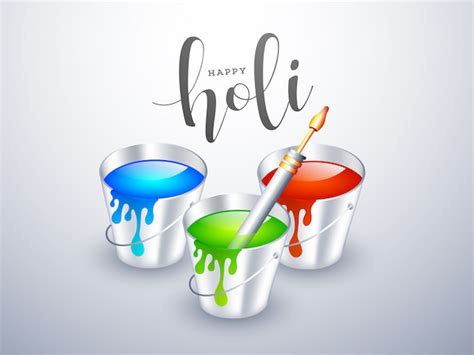 Premium Vector Happy Holi Celebration Concept With Realistic Buckets