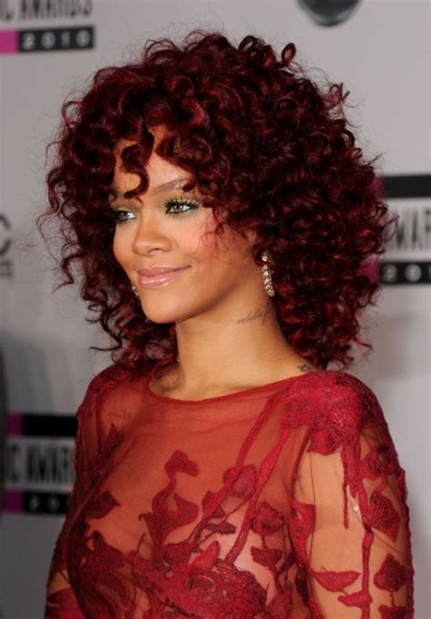 Rihanna Red Curly Hairstyles With Layers Hairstyles Weekly