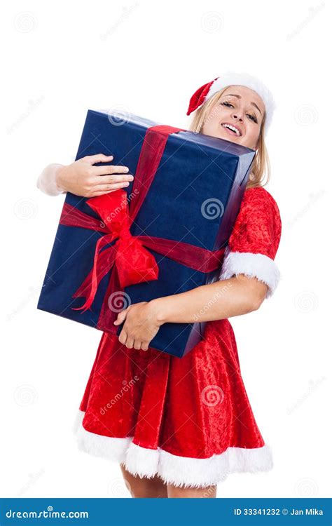 Christmas Woman Carrying Huge Present Stock Photo Image Of T