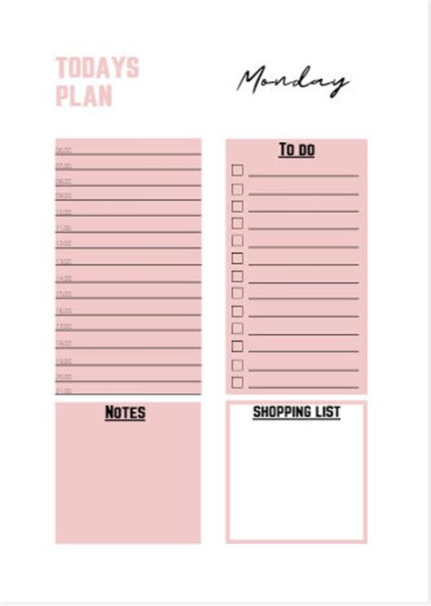 Simple Daily Planner Monday Sunday Etsy