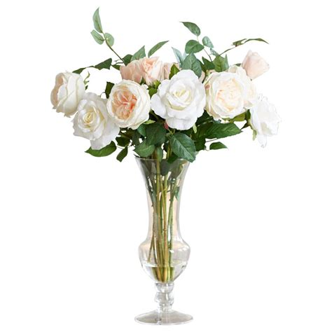 Artificial flowers provide you with the ability to show off your artistic side by creating decorative pieces or bringing character to household decor that you are showing off. Peony Artificial Rose in Waisted Glass Vase, White ...