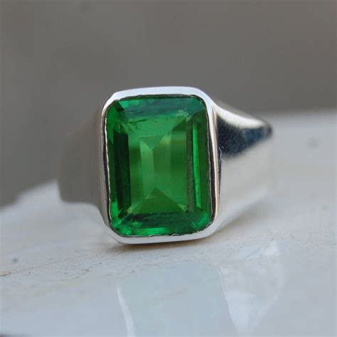 Certified Natural Genuine Emerald Mens Ring 925 Solid Etsy