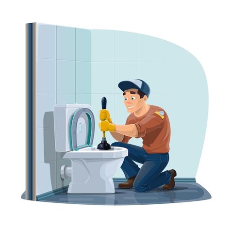 Premium Vector Plumber Profession Man Cleaning Toilet