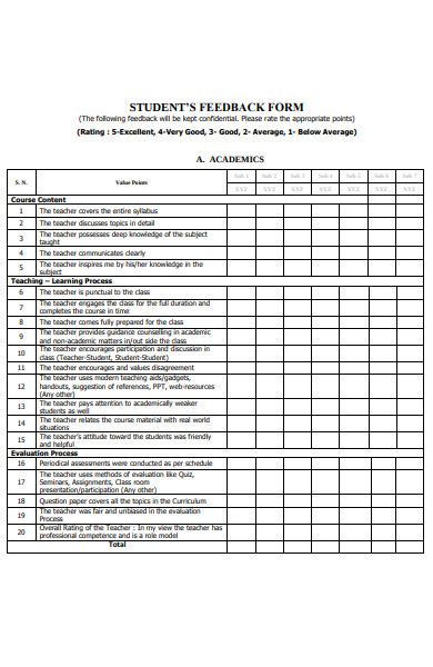 Free 30 Student Feedback Forms In Pdf Ms Word