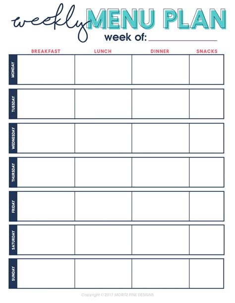 Printable Weekly Meal Plan Template