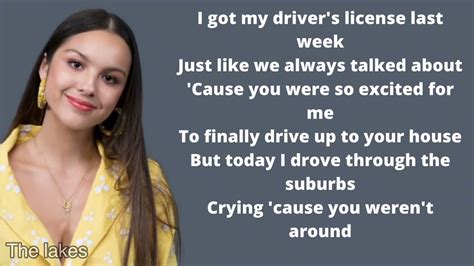Olivia Rodrigo Drivers License Lyrics The Lakes Youtube