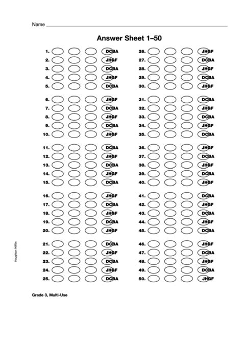 Free Printable Answer Sheet 1 100 Pdf