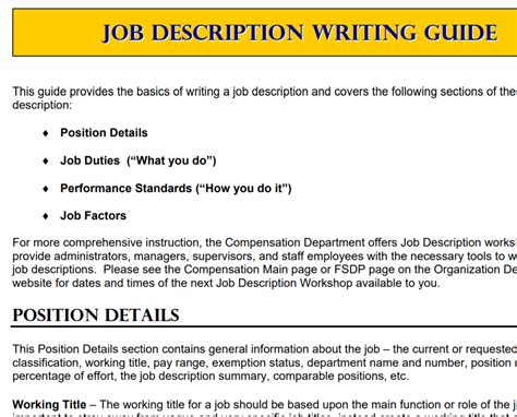 Job Description Writing Guide University Of Pittsburgh Descriptive