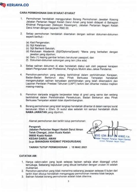 Iklan Jawatan Kosong Jabatan Pertanian Negeri Kedah Darul ...