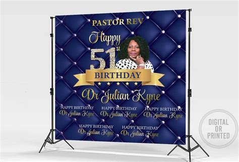 50th Birthday Backdrop Party Banner Navy Blue And Gold Decor Etsy