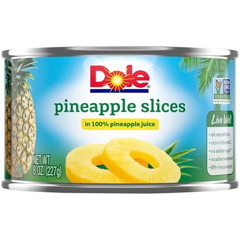 Dole Pineapple Slices In 100 Pineapple Juice 8 Oz