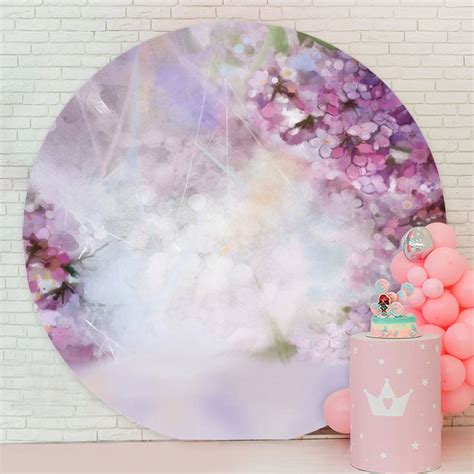 Aperturee Purple Floral Round Bokeh Birthday Backdrops Birthday