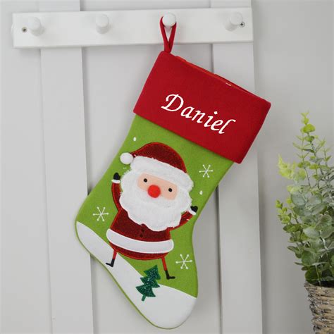 Red Top Santa Christmas Stocking Santa Light Green 40x20cm The