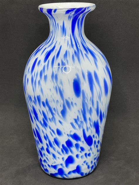 Blue And White Murano Art Glass Flower Vase Italy 1970s For Sale At