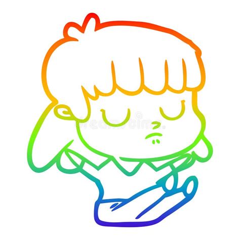 A Creative Rainbow Gradient Line Drawing Cartoon Indifferent Woman