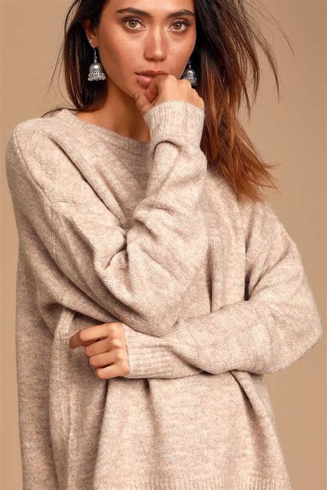 Lulus Cozy Moments Heather Beige Oversized Sweater Size Small Beige