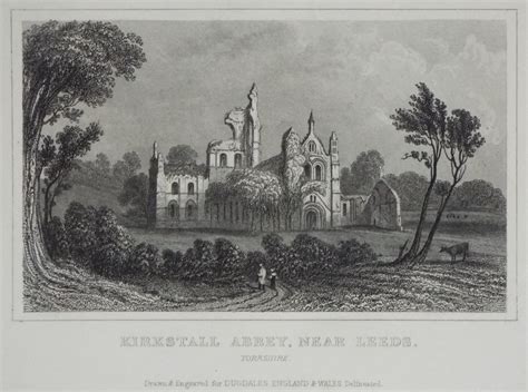 Antique Print Kirkstall Abbey Near Leeds Yorkshire